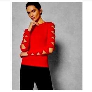 Ted Baker Yonoh Cutout Bow-Sleeve Red Sweater, Size S